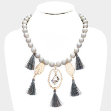 Load image into Gallery viewer, Gray Beaded Abstract Metal Tassel Necklace
