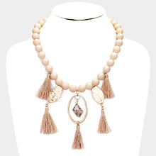 Load image into Gallery viewer, Gold Beaded Abstract Metal Tassel Necklace
