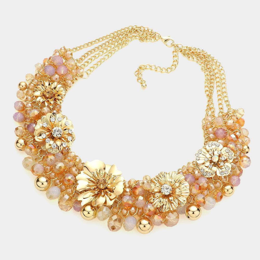 Metal Flower Accented Beaded Collar Necklace - Jewelry Store by Erik Rayo