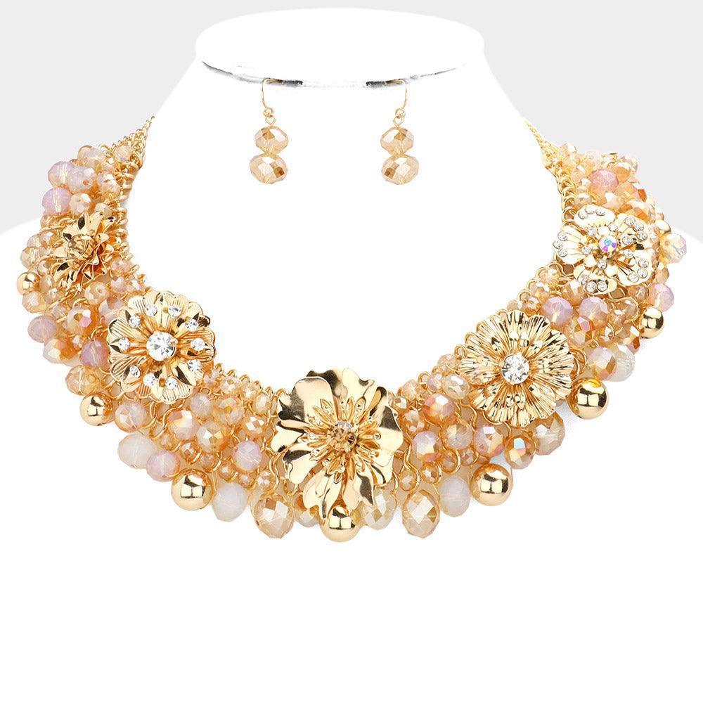 Metal Flower Accented Beaded Collar Necklace - Jewelry Store by Erik Rayo