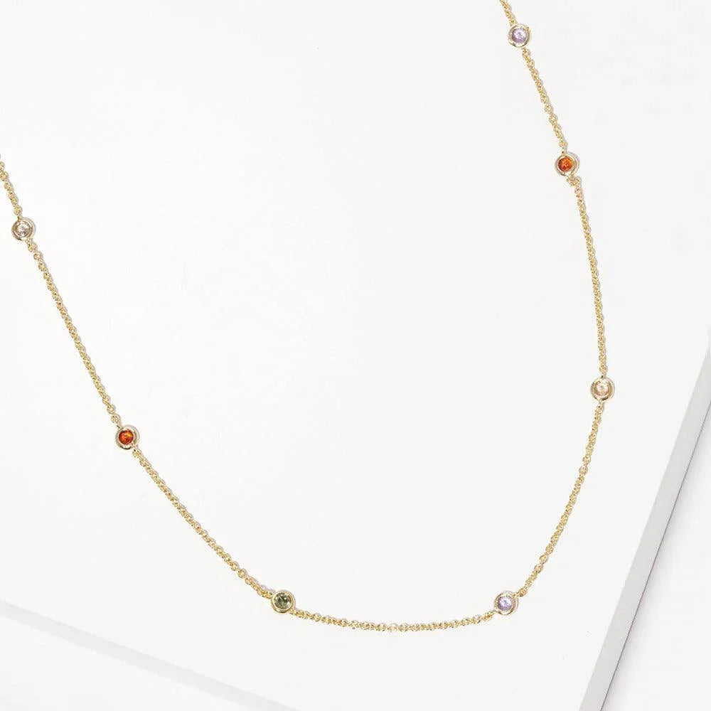 Gold Gold Dipped Brass Metal Round Colorful CZ Station Necklace - Jewelry Store by Erik Rayo