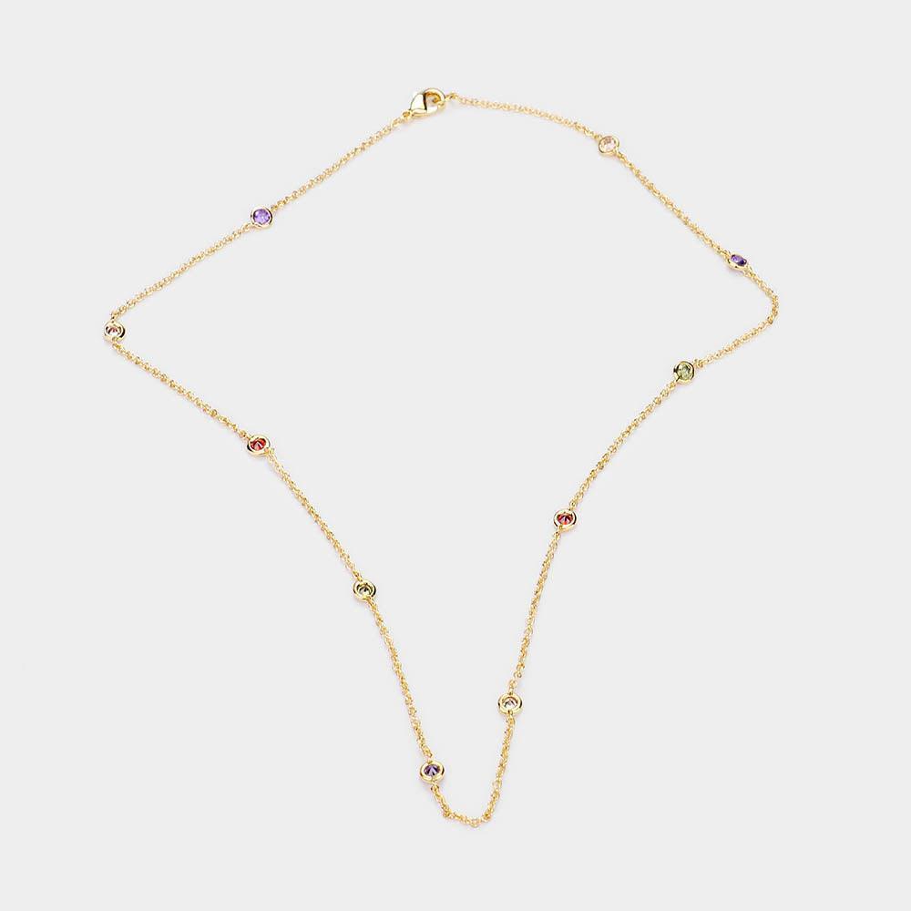 Gold Gold Dipped Brass Metal Round Colorful CZ Station Necklace - Jewelry Store by Erik Rayo