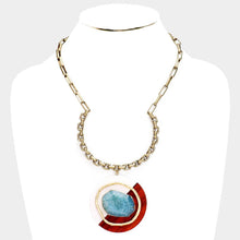 Load image into Gallery viewer, Gold Natural Stone Metal Wood Pendant Chain Necklace
