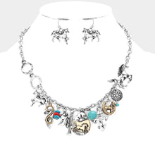 Load image into Gallery viewer, Silver Horse Cactus Turquoise Crisscross Horseshoe Pendant Necklace
