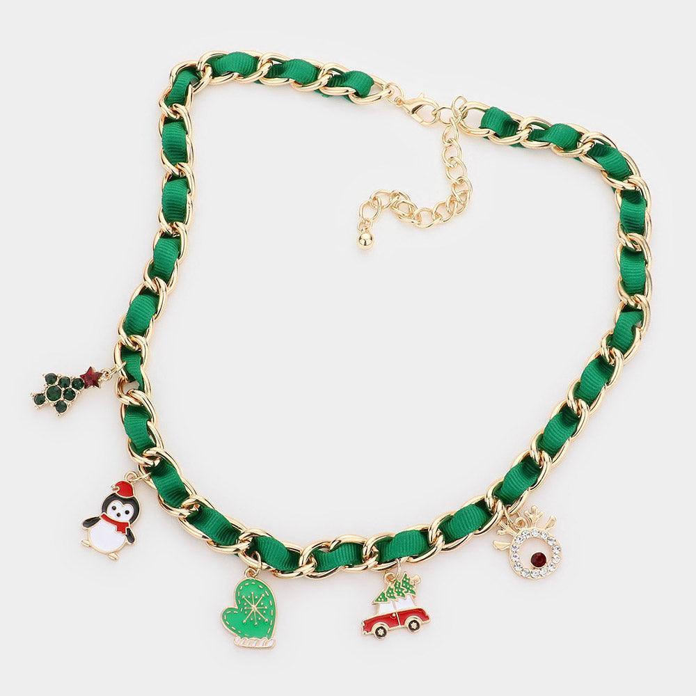 Green Christmas Tree Santa Hat Penguin Glove Car Rudolph Pendant Necklace - Jewelry Store by Erik Rayo