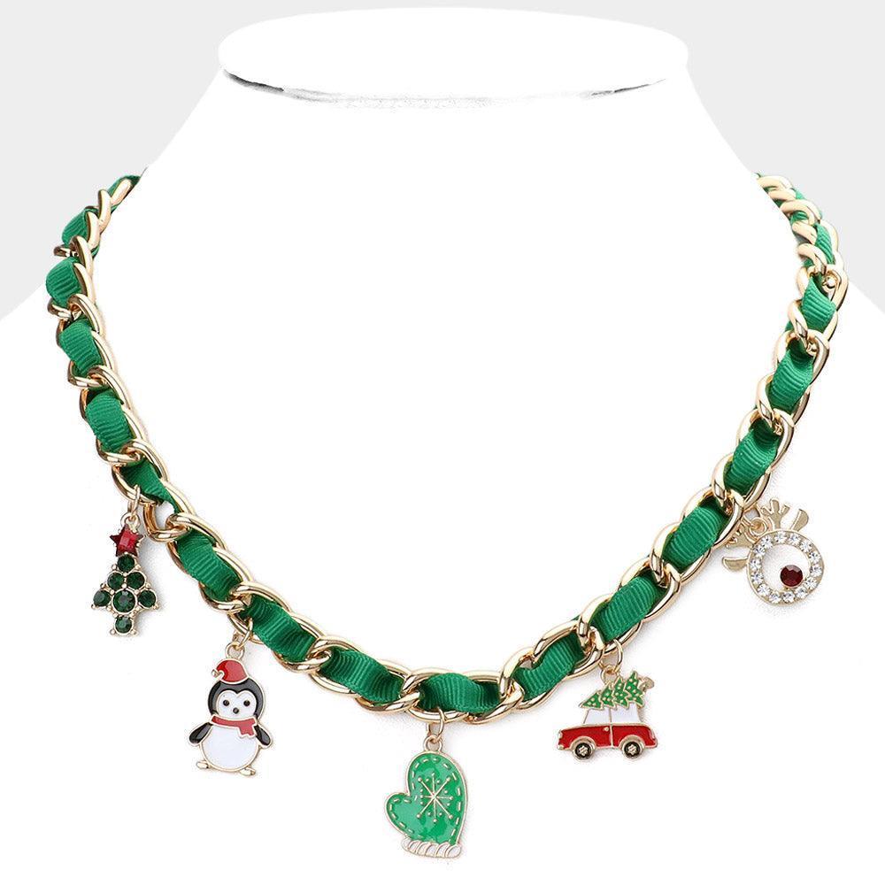 Green Christmas Tree Santa Hat Penguin Glove Car Rudolph Pendant Necklace - Jewelry Store by Erik Rayo