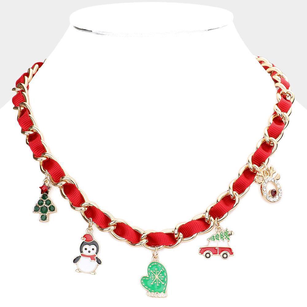 Red Christmas Tree Santa Hat Penguin Glove Car Rudolph Pendant Necklace - Jewelry Store by Erik Rayo