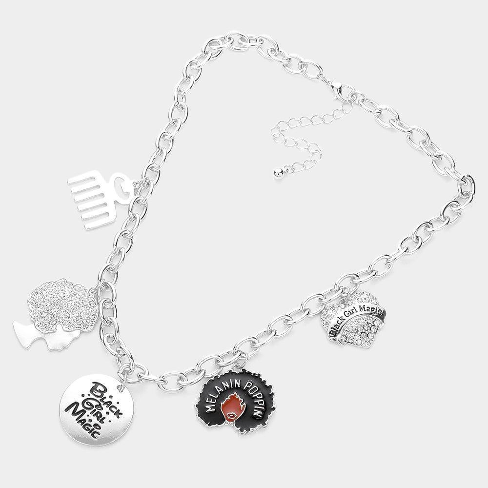 Comb Afro Black Girl Magic Message Heart Pendant Necklace - Jewelry Store by Erik Rayo