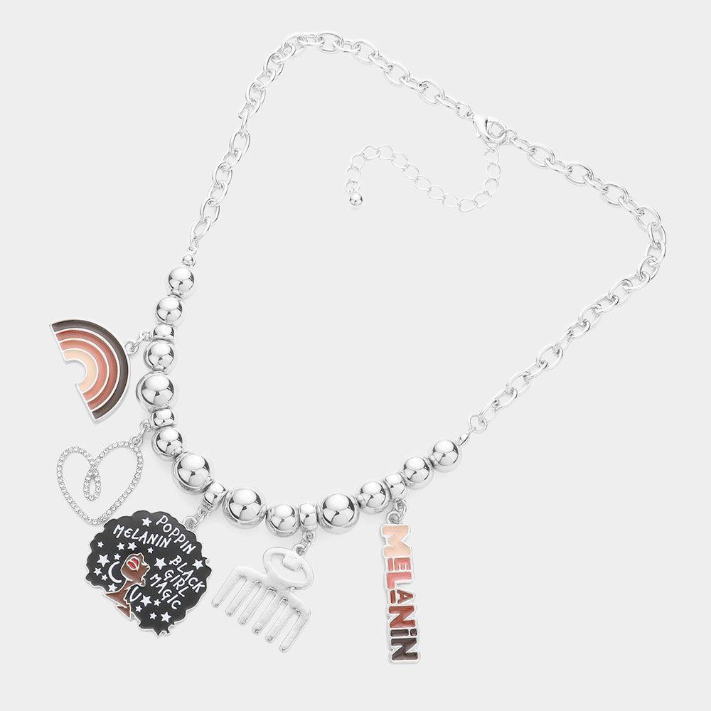 Rainbow Heart Afro Girl Comb Melanin Message Pendant Necklace - Jewelry Store by Erik Rayo
