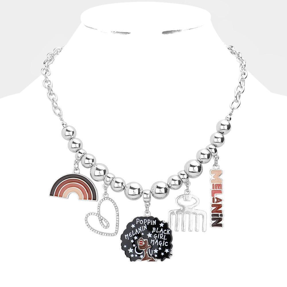 Rainbow Heart Afro Girl Comb Melanin Message Pendant Necklace - Jewelry Store by Erik Rayo