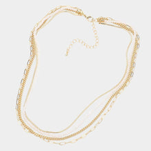 Load image into Gallery viewer, White Open Oval Link Metal Chain Faceted Beaded Multi Layered Necklace
