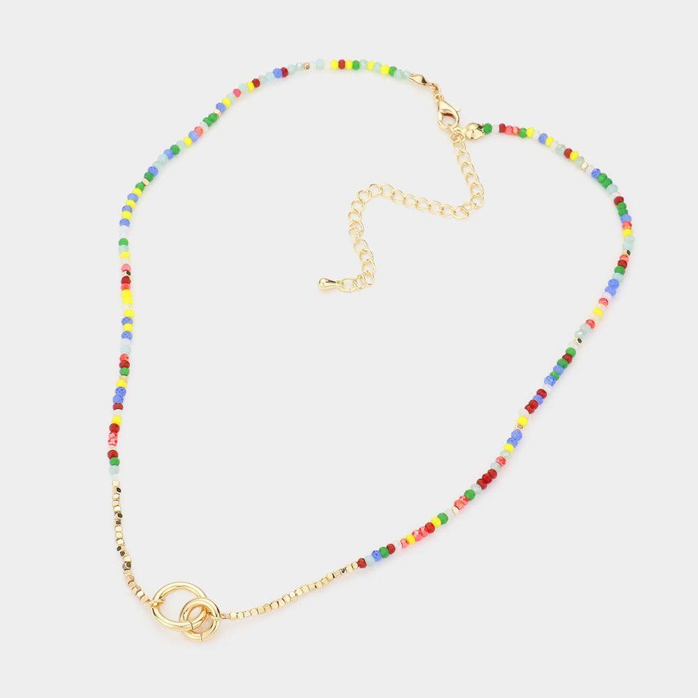 Double Open Metal Circle Link Pendant Faceted Beaded Necklace - Jewelry Store by Erik Rayo