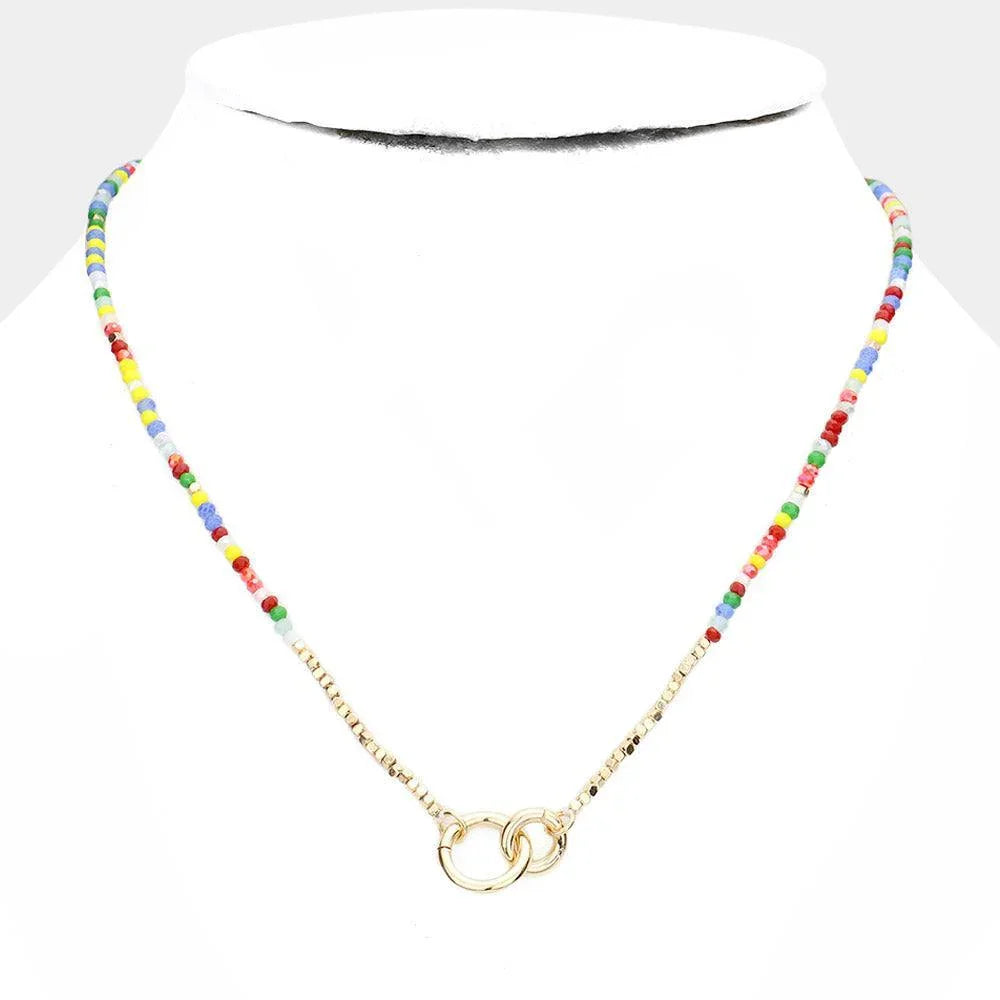Double Open Metal Circle Link Pendant Faceted Beaded Necklace - Jewelry Store by Erik Rayo
