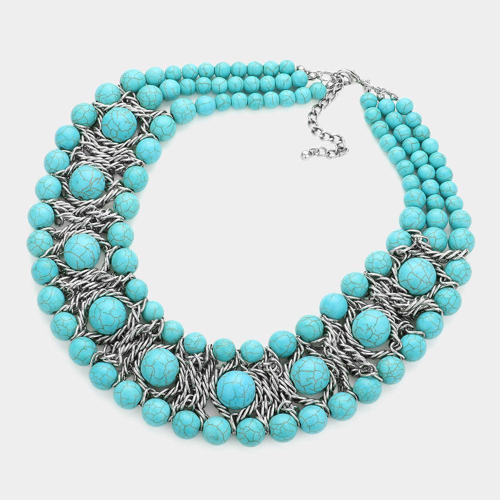 Turquoise Natural Stone Cluster Collar Necklace - Jewelry Store by Erik Rayo