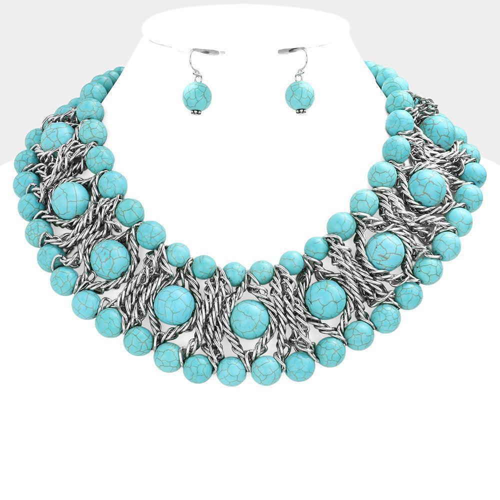 Turquoise Natural Stone Cluster Collar Necklace - Jewelry Store by Erik Rayo