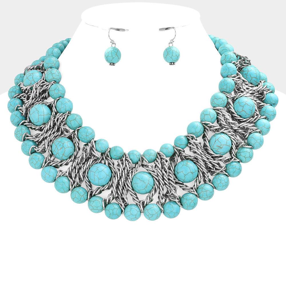 Turquoise Natural Stone Cluster Collar Necklace