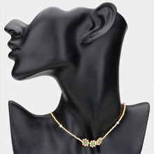 Load image into Gallery viewer, Peach Triple Flower Accented Freshwater Pearl Station Necklace
