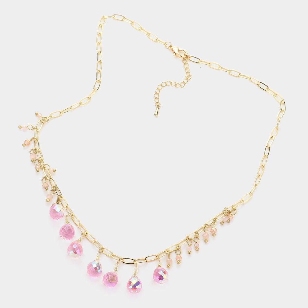 Pink Faceted Bead Station Necklace - Jewelry Store by Erik Rayo