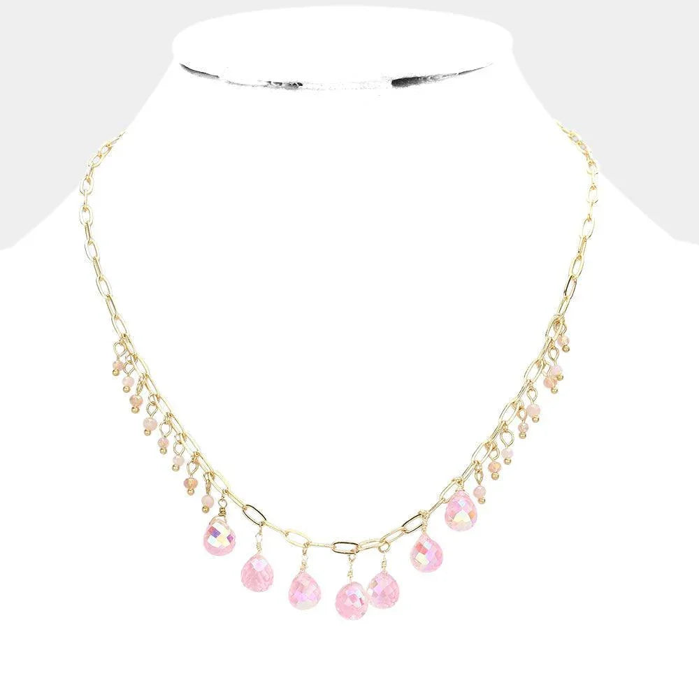 Pink Faceted Bead Station Necklace - Jewelry Store by Erik Rayo