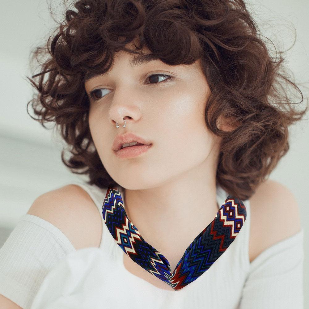 Blue Geometric Patterned Fabric Chiffon Necklace - Jewelry Store by Erik Rayo