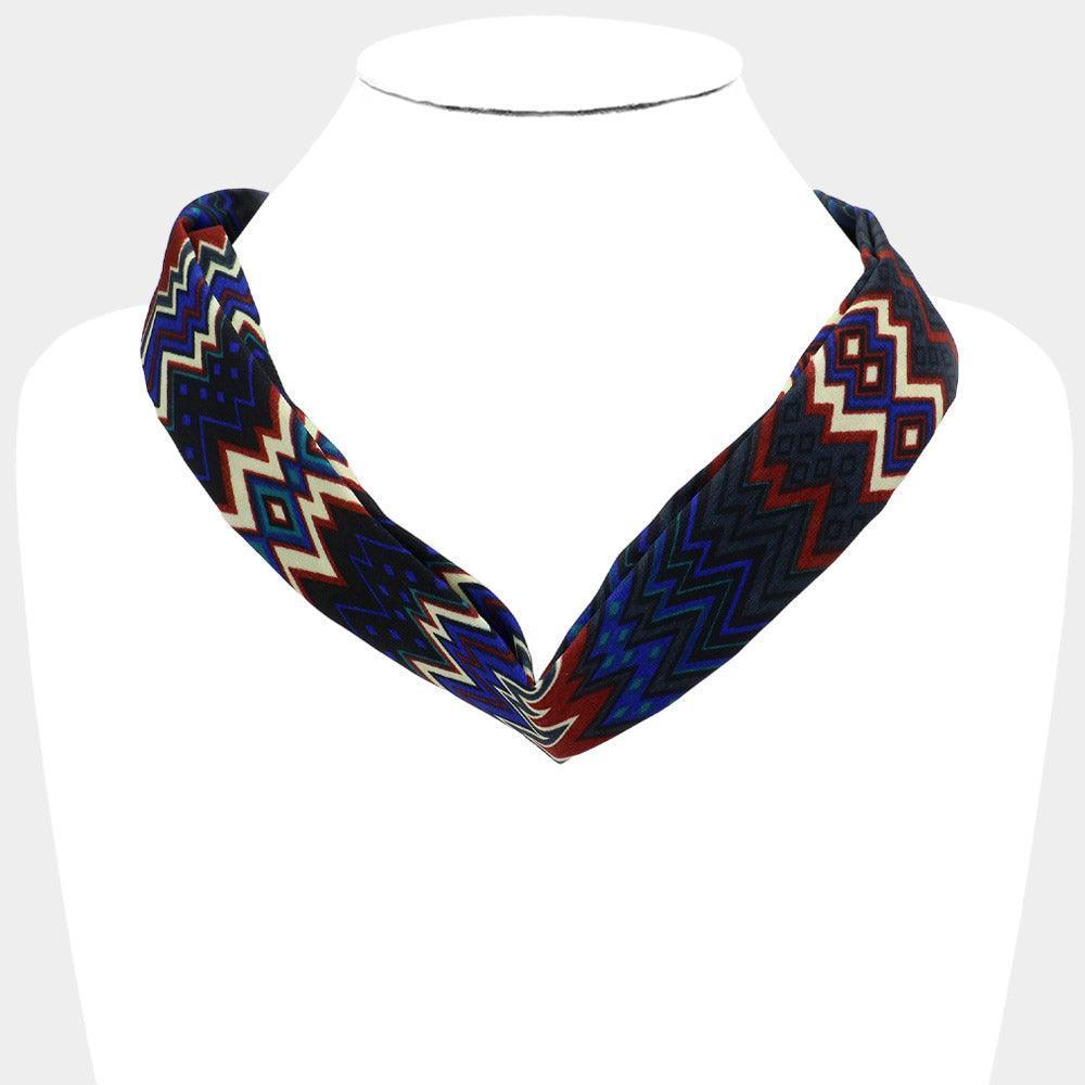 Blue Geometric Patterned Fabric Chiffon Necklace - Jewelry Store by Erik Rayo