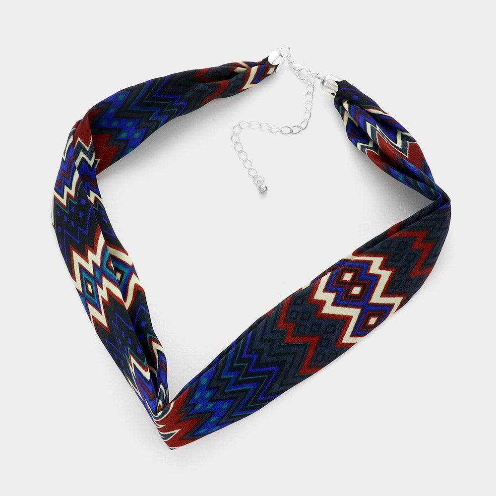Blue Geometric Patterned Fabric Chiffon Necklace - Jewelry Store by Erik Rayo