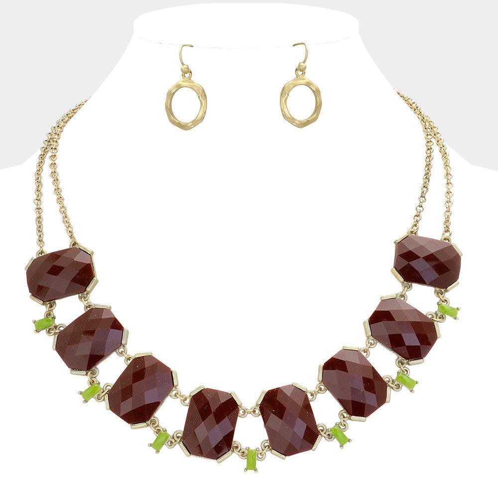 Brown Faceted Stone Link Necklace - Jewelry Store by Erik Rayo
