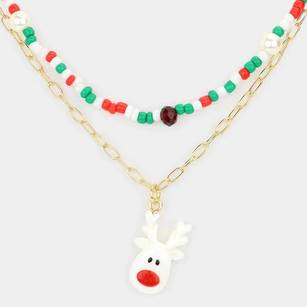 Gold Rudolph Pendant Double Layered Necklace - Jewelry Store by Erik Rayo