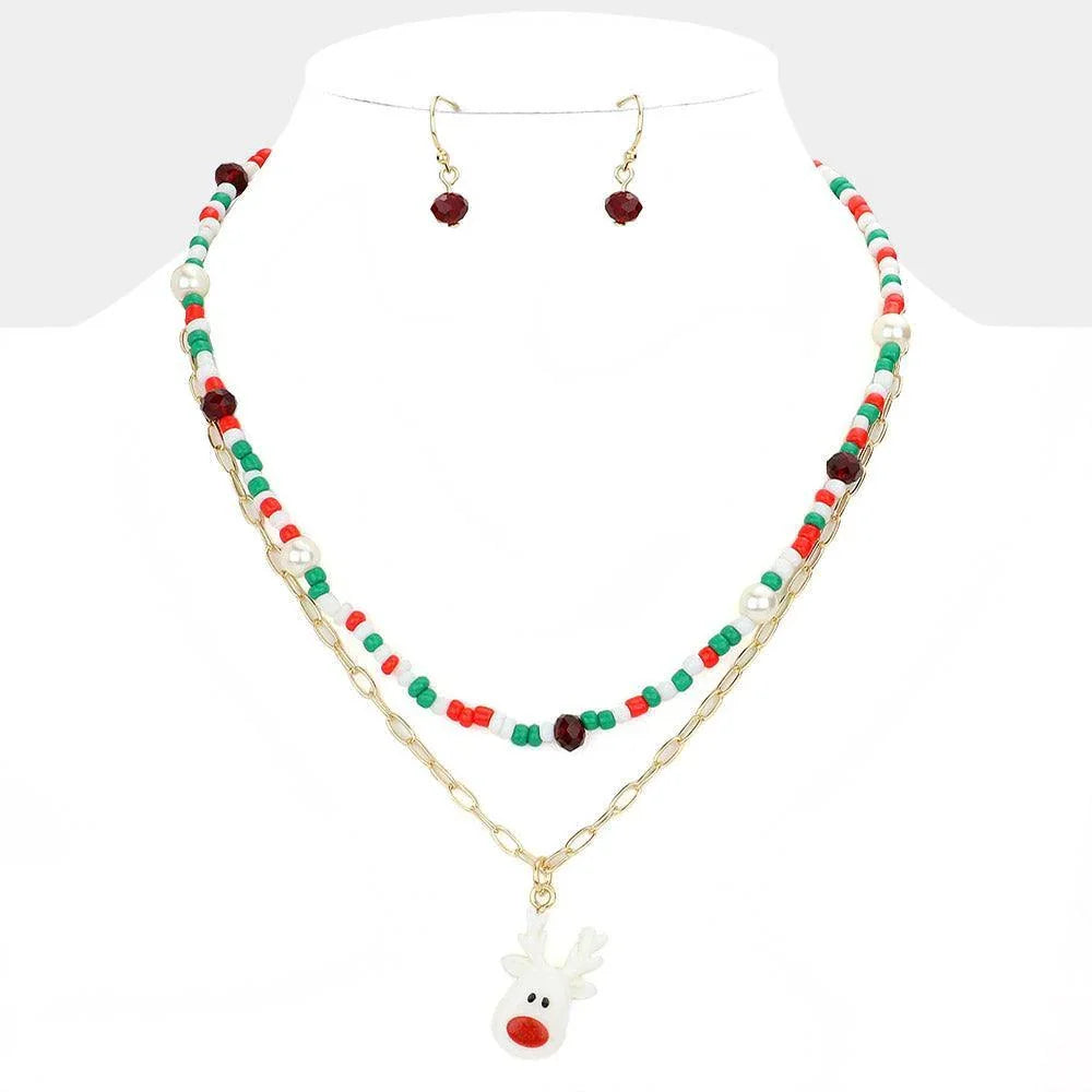 Gold Rudolph Pendant Double Layered Necklace - Jewelry Store by Erik Rayo