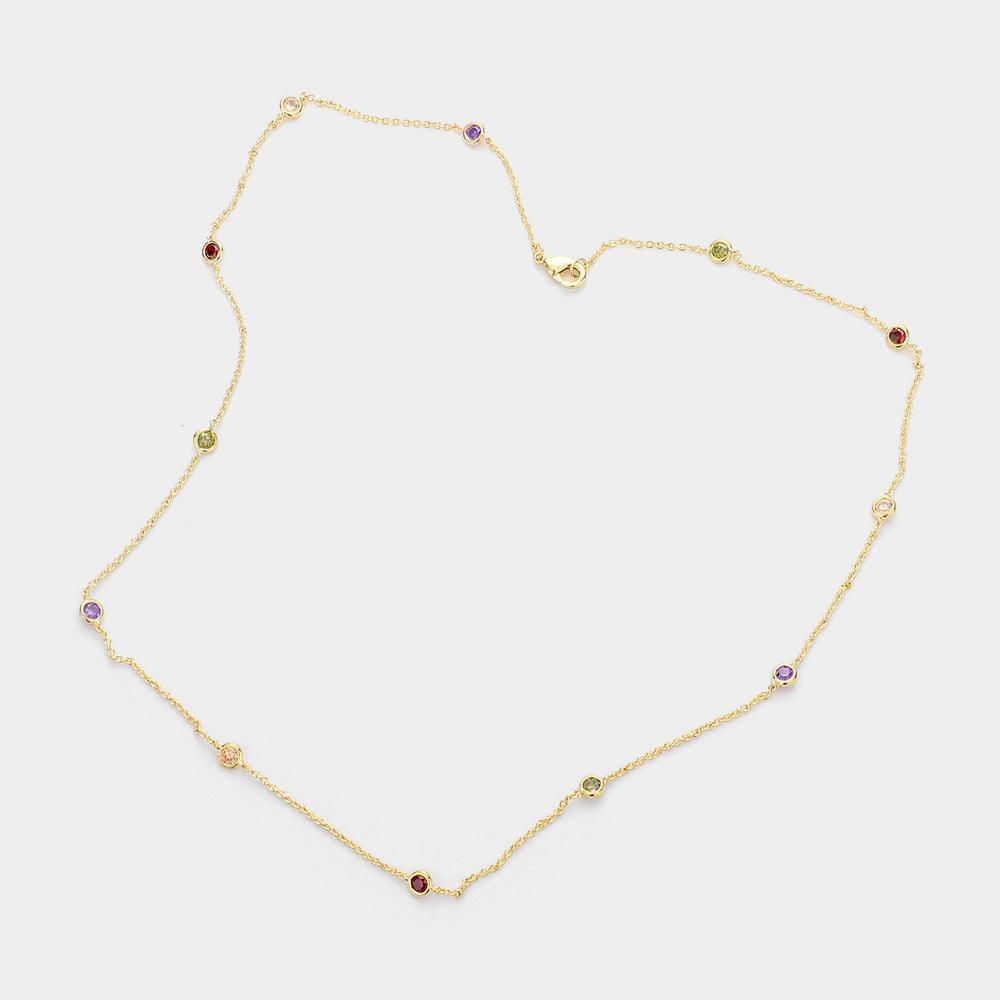 Gold Gold Dipped Brass Metal Round Colorful CZ Station Necklace - Jewelry Store by Erik Rayo