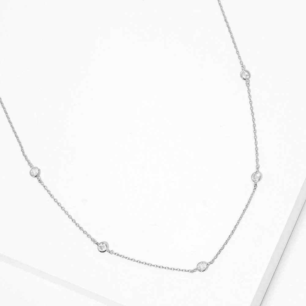 Gold White Gold Dipped Brass Metal Round CZ Station Necklace - Jewelry Store by Erik Rayo