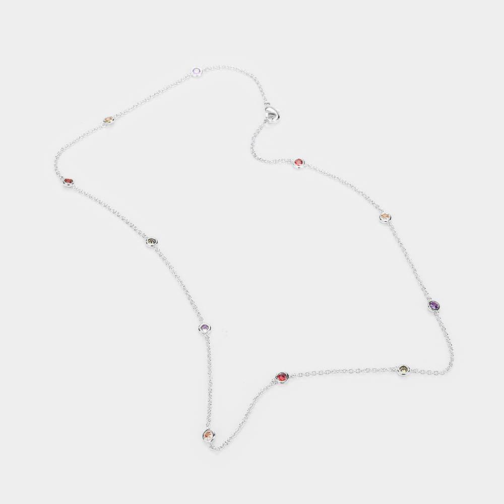 Gold White Gold Dipped Brass Metal Round Colorful CZ Station Necklace - Jewelry Store by Erik Rayo