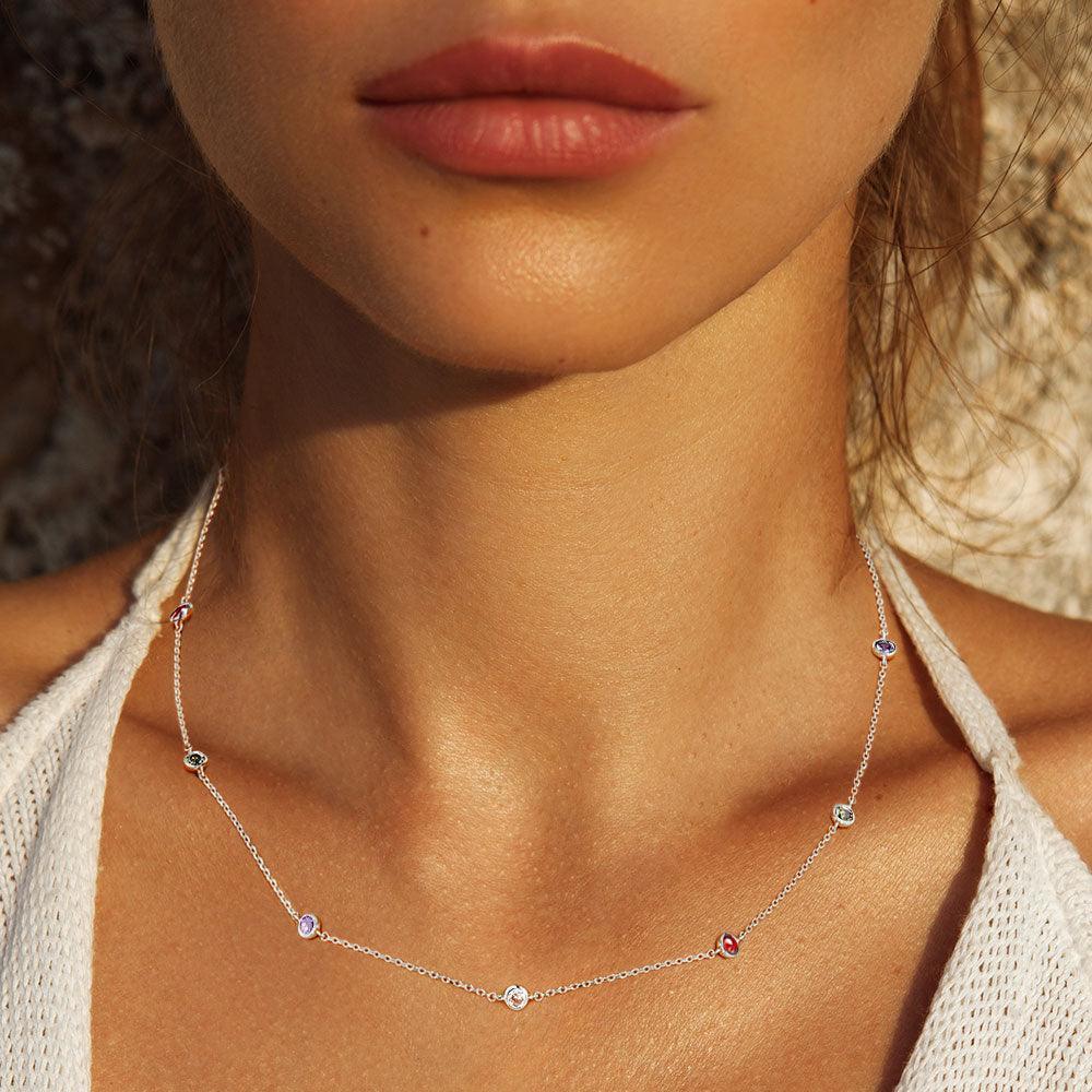 Gold White Gold Dipped Brass Metal Round Colorful CZ Station Necklace - Jewelry Store by Erik Rayo