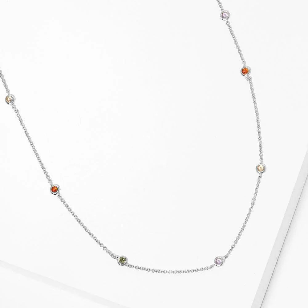 Gold White Gold Dipped Brass Metal Round Colorful CZ Station Necklace - Jewelry Store by Erik Rayo