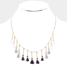 Load image into Gallery viewer, Gray Tassel Drop Bib Necklace
