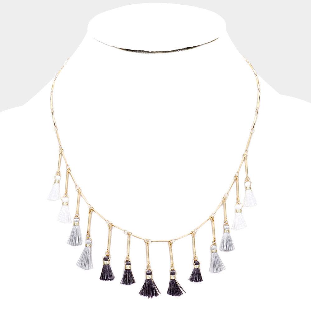 Gray Tassel Drop Bib Necklace