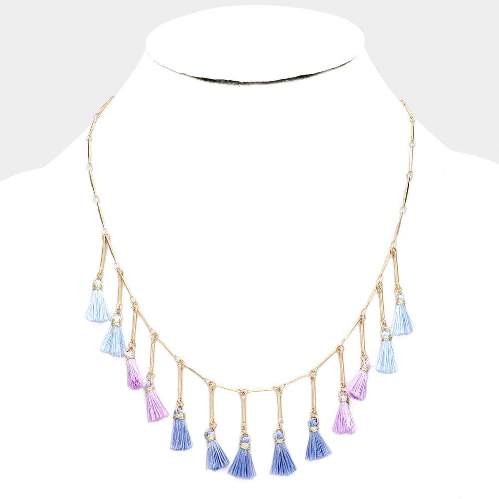 Gold Tassel Drop Bib Necklace