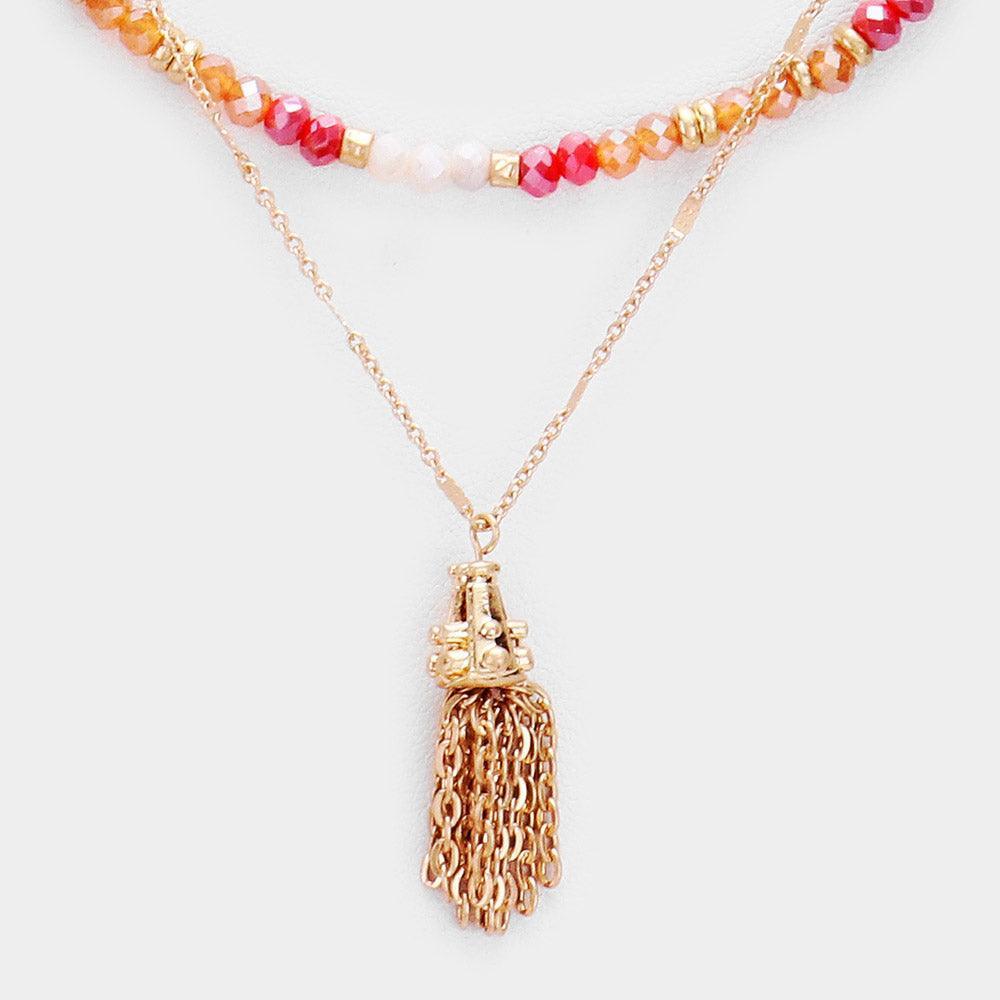 Gold 
Colorful Faceted Bead Layered Chain Tassel Necklace - Jewelry Store by Erik Rayo