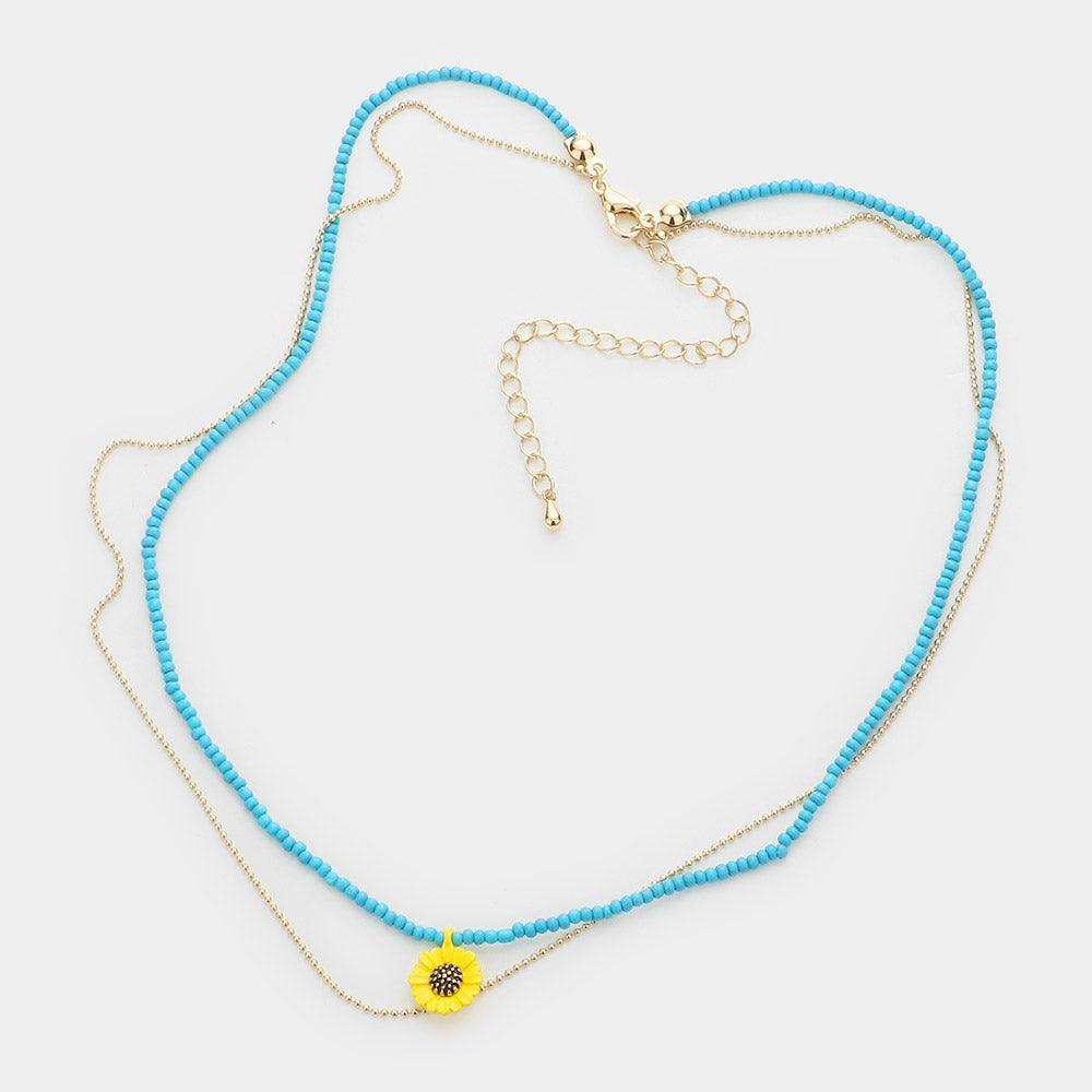 Turquoise Double Layered Sunflower Pendant Necklace - Jewelry Store by Erik Rayo