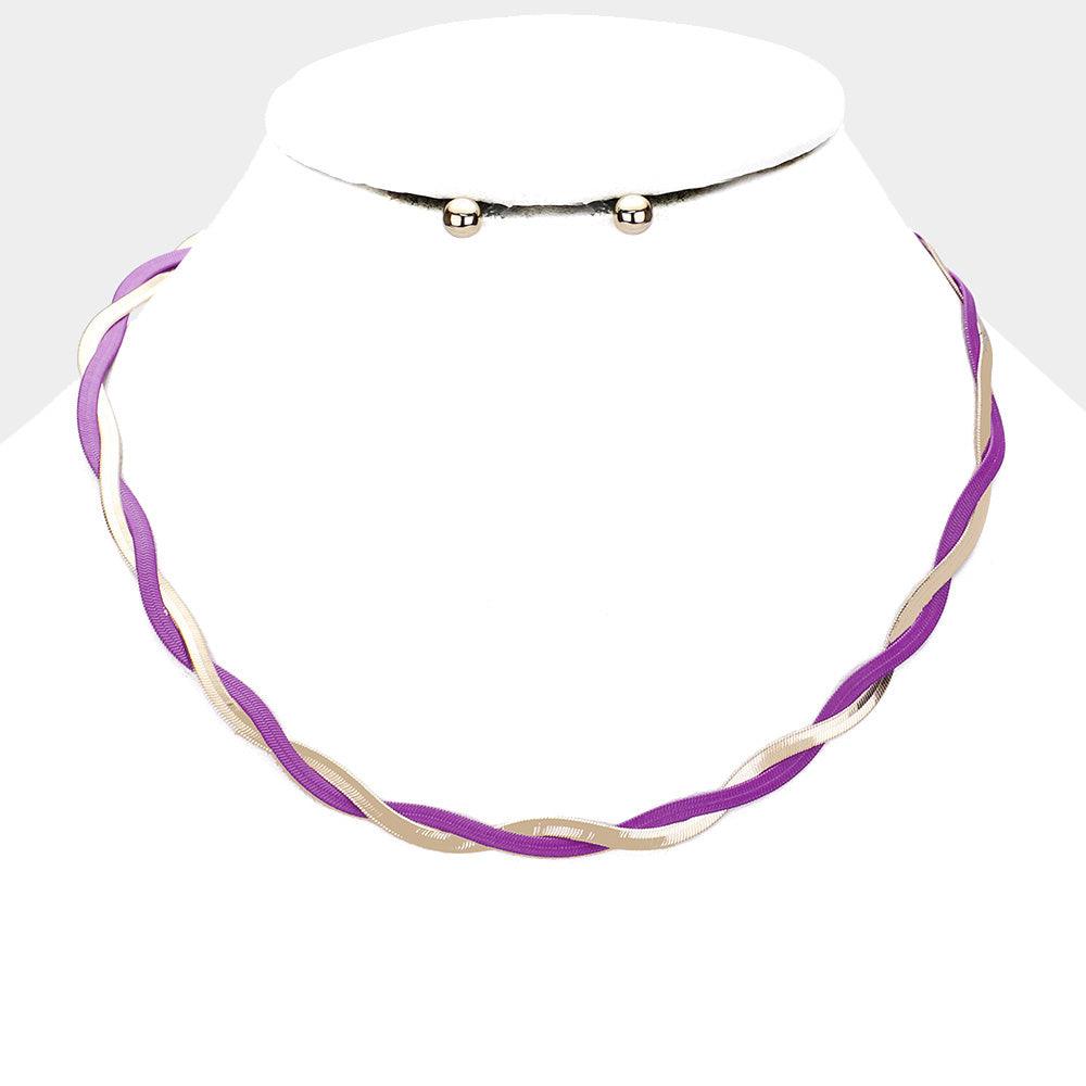 Purple Twist Gold Snake Metal Chain Necklace