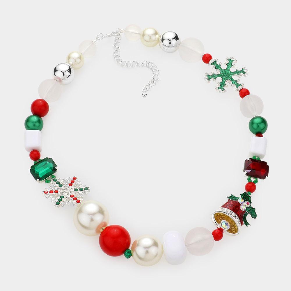 Christmas Jingle Bell Snowflake Pearl Beaded Necklace - Jewelry Store by Erik Rayo