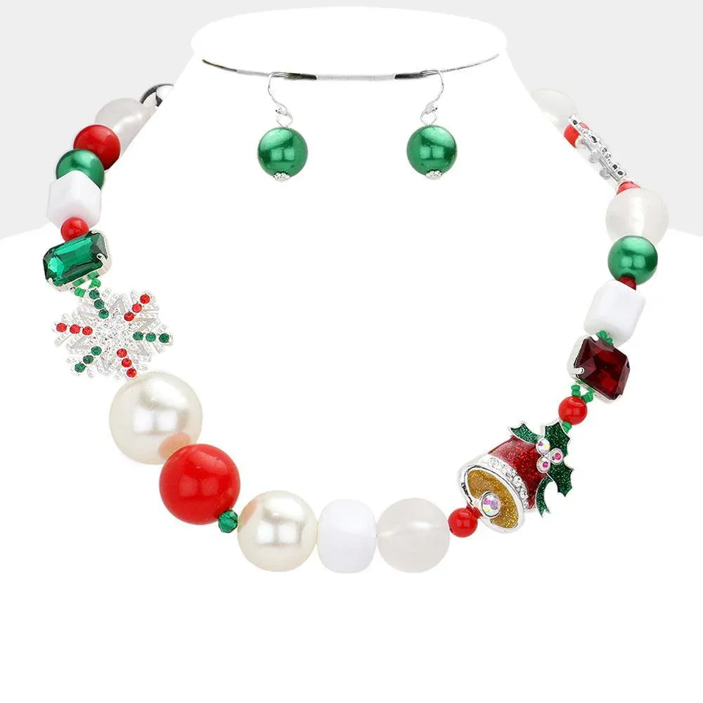 Christmas Jingle Bell Snowflake Pearl Beaded Necklace - Jewelry Store by Erik Rayo