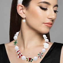 Load image into Gallery viewer, Silver Snowflake Christmas Socks Jingle Bell Glove Pointed Beaded Necklace
