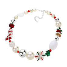 Load image into Gallery viewer, Silver Christmas Socks Snowflake Jingle Bell Pointed Pearl Metal Ball Necklace
