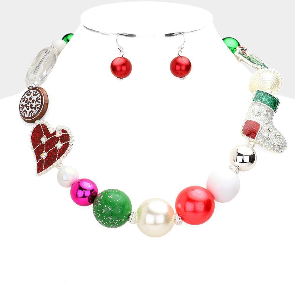 Heart Christmas Sock Gift Pearl Beaded Necklace - Jewelry Store by Erik Rayo