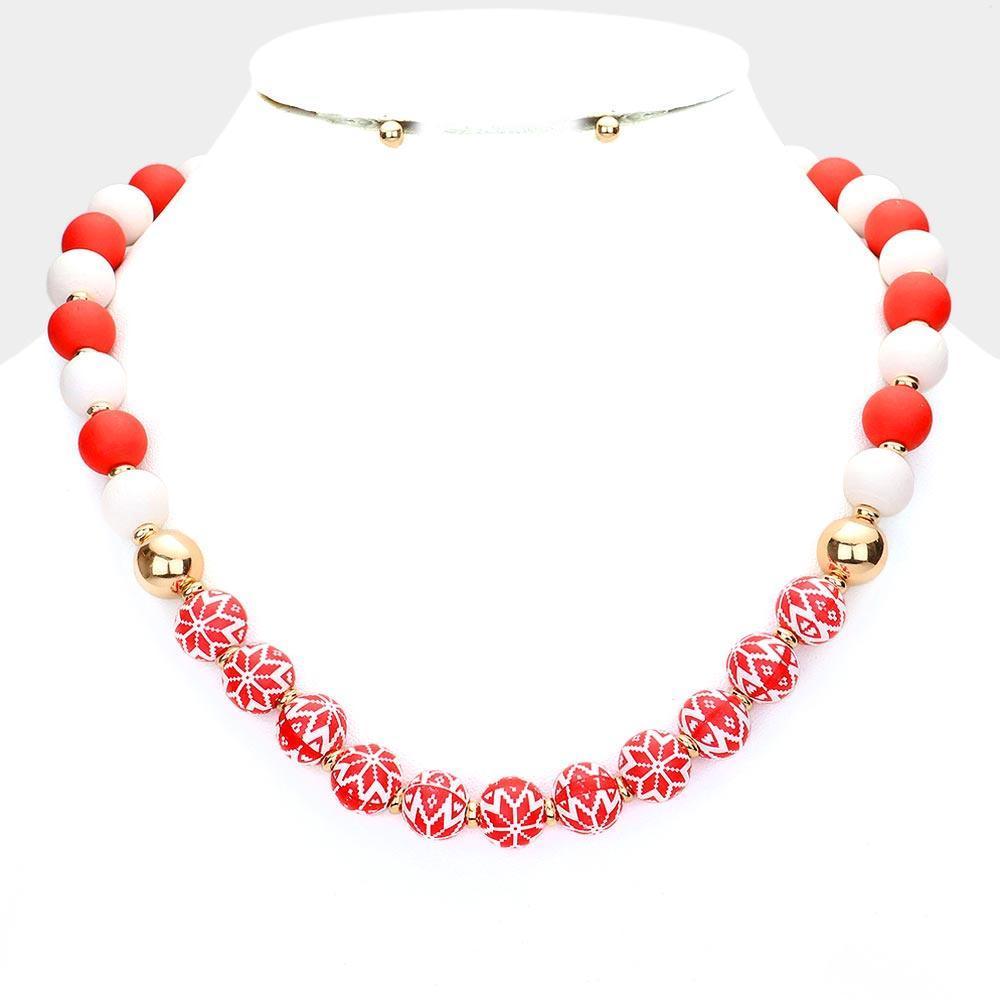 Red Christmas Theme Wood Beads Necklace - Jewelry Store by Erik Rayo