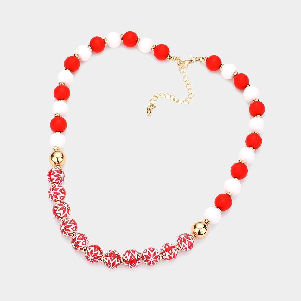 Red Christmas Theme Wood Beads Necklace - Jewelry Store by Erik Rayo
