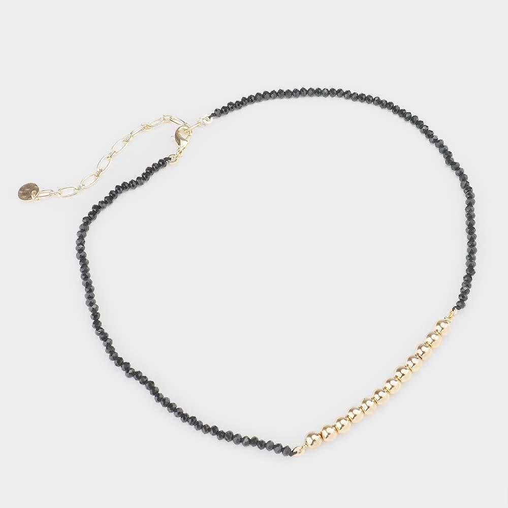 Black Faceted Beaded Metal Ball Accented Necklace - Jewelry Store by Erik Rayo