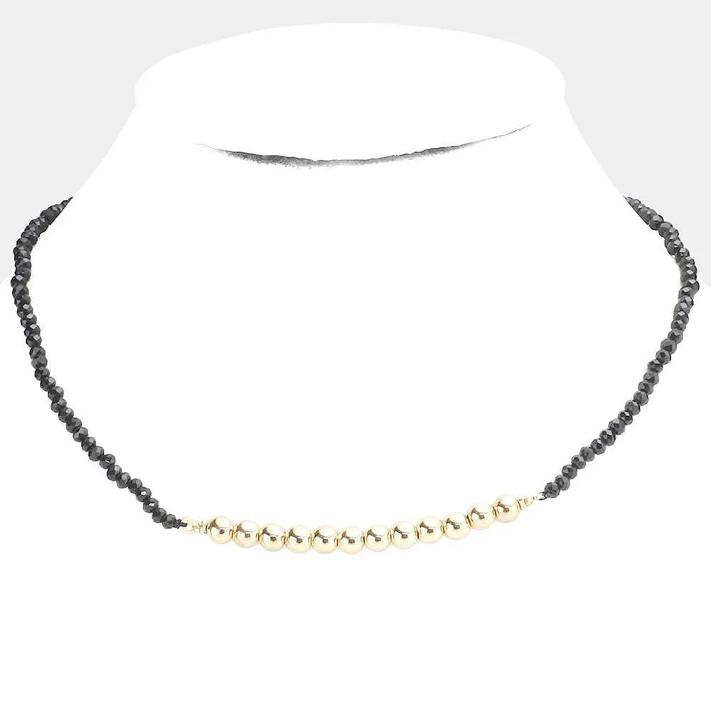 Black Faceted Beaded Metal Ball Accented Necklace - Jewelry Store by Erik Rayo