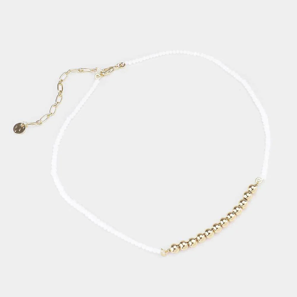 White Faceted Beaded Metal Ball Accented Necklace - Jewelry Store by Erik Rayo